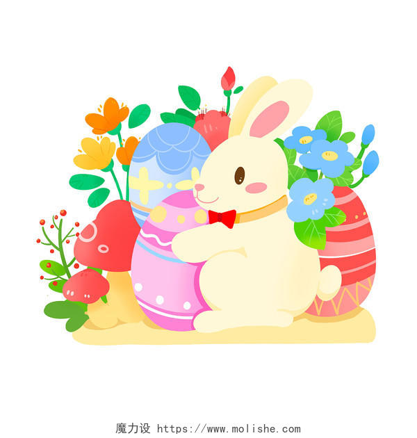 复活节彩蛋复活节兔子植物花朵小动物PNG素材卡通复活节彩蛋兔子